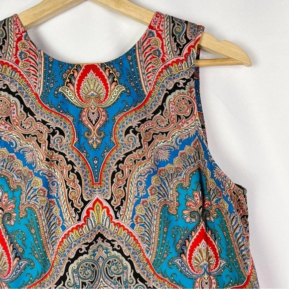 J. Crew Blue & Red Paisley Printed Tie Neck Tank Top M - Picture 3 of 4